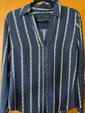 Ann Taylor Navy Chain-Print Button Down Shirt